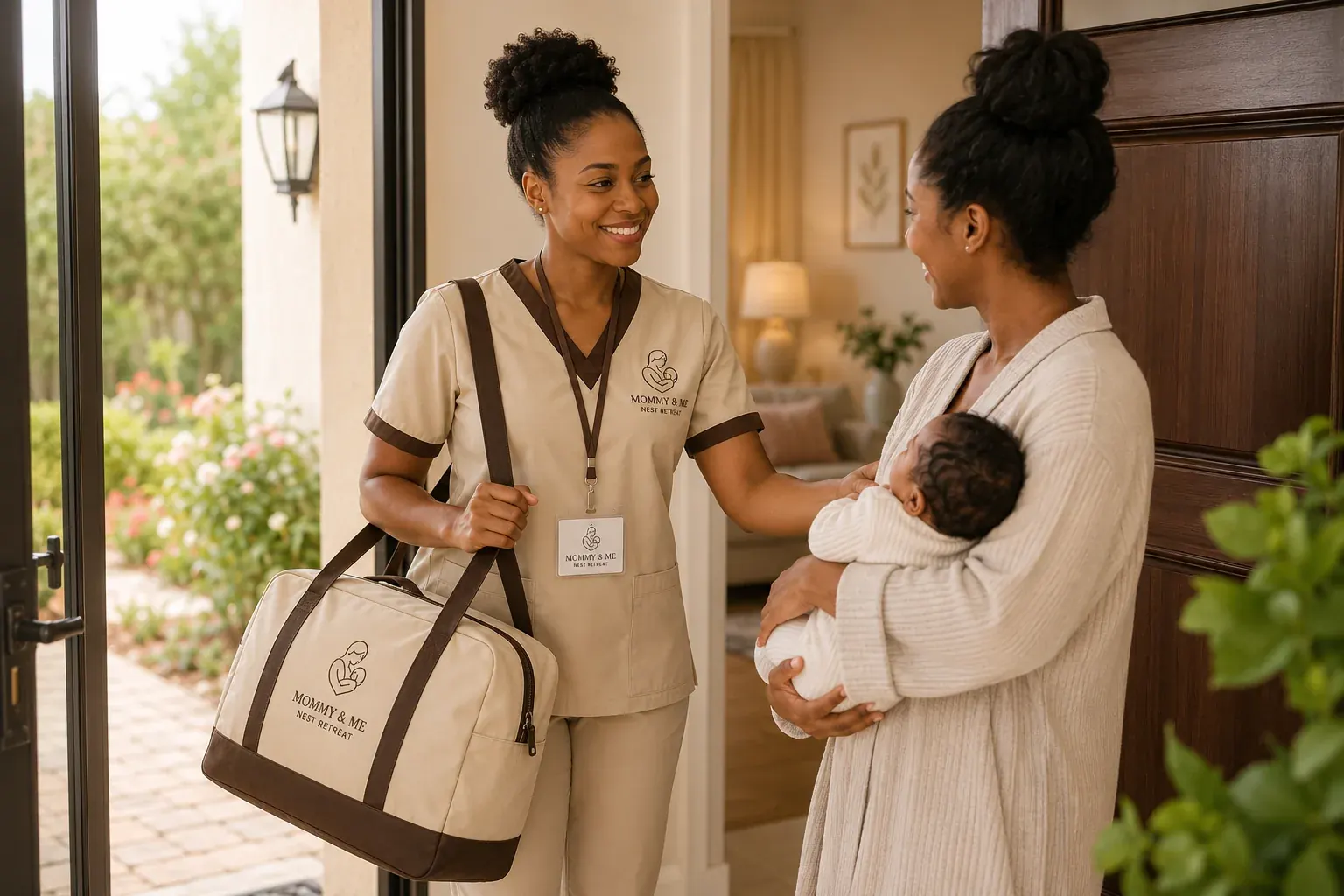 A Mommy and Me doula arriving to support a mother and newborn at home