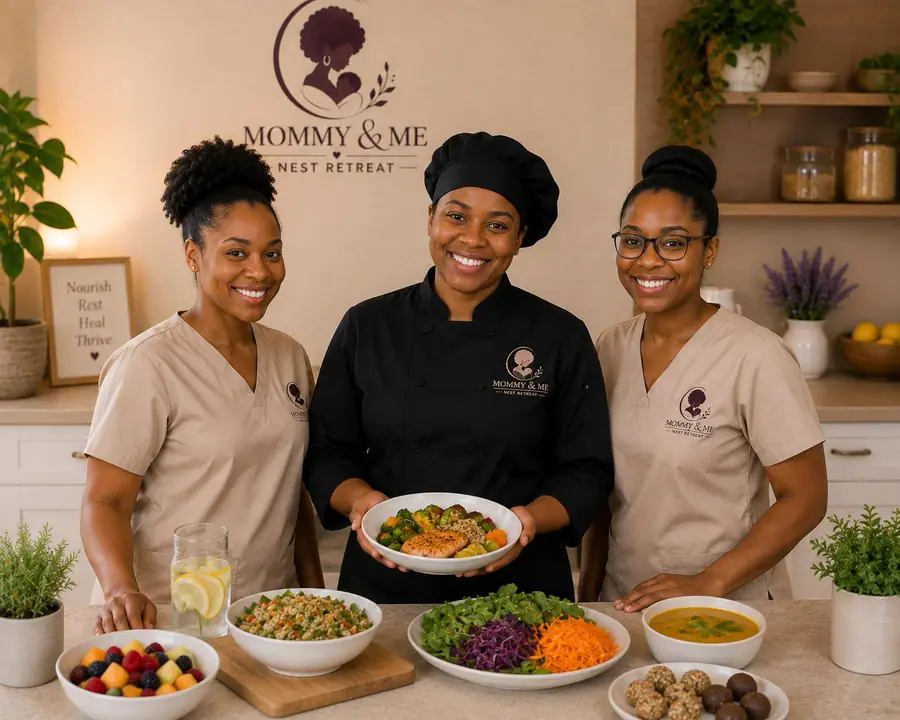 The Mommy and Me culinary team preparing nourishing food